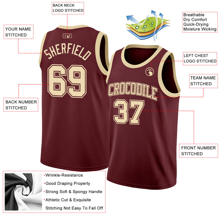 Custom Burgundy Cream Authentic Basketball Jersey