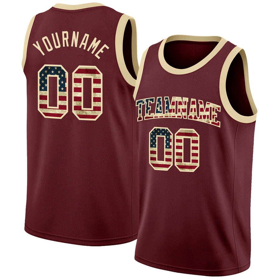 Custom Burgundy Vintage USA Flag-Cream Authentic Basketball Jersey