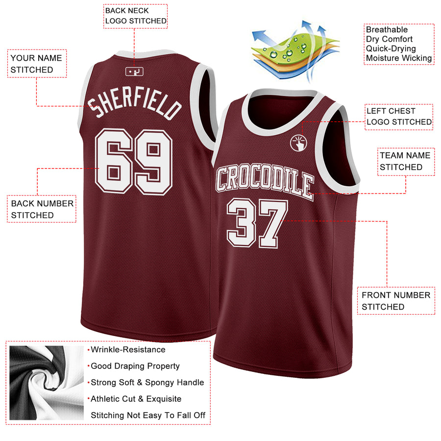 Custom Burgundy White Authentic Basketball Jersey