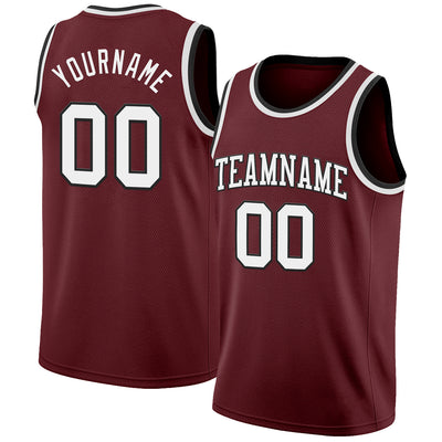 Custom Burgundy White-Black Authentic Basketball Jersey