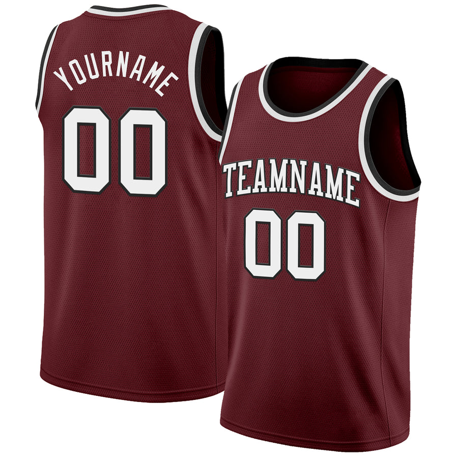 Custom Burgundy White-Black Authentic Basketball Jersey