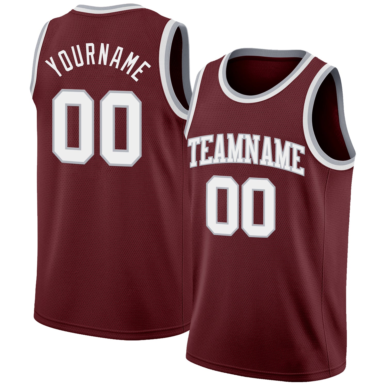 Custom Burgundy White-Gray Authentic Basketball Jersey