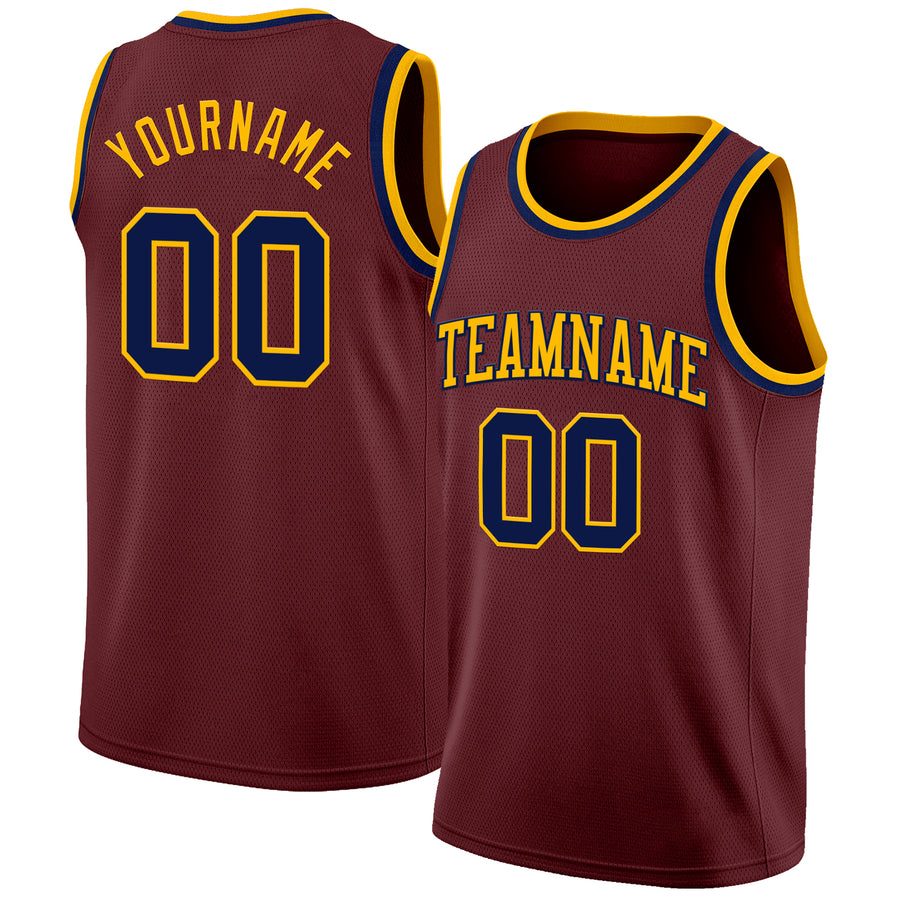 Custom Burgundy Navy-Gold Authentic Basketball Jersey