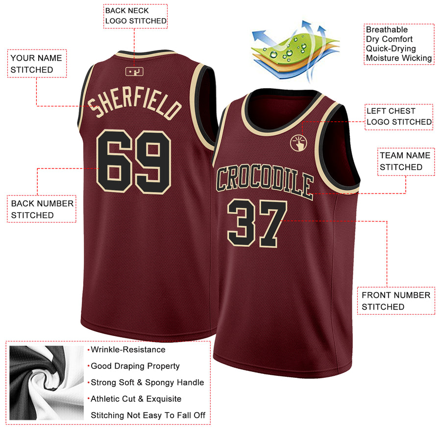 Custom Burgundy Black-Cream Authentic Basketball Jersey