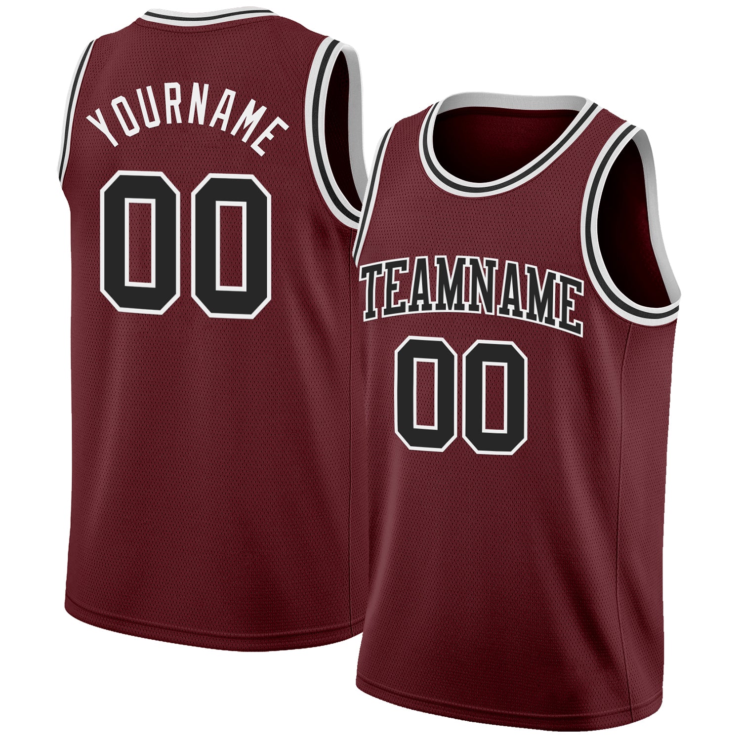 Custom Burgundy Black-White Authentic Basketball Jersey
