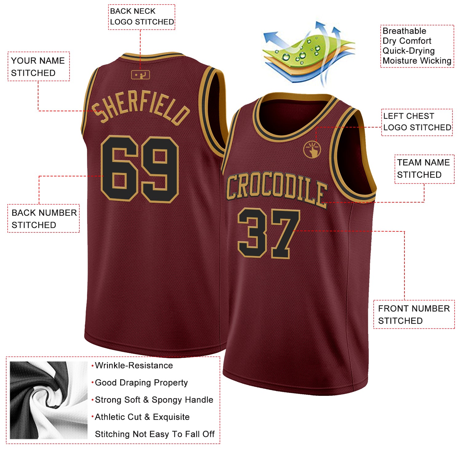 Custom Burgundy Black-Old Gold Authentic Basketball Jersey