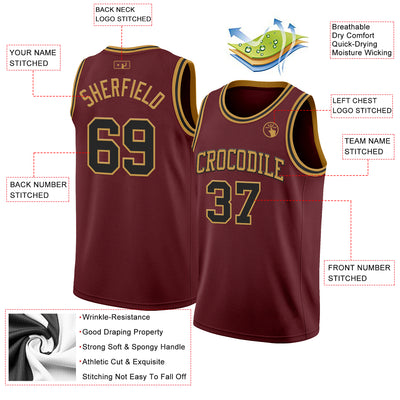 Custom Burgundy Black-Old Gold Authentic Basketball Jersey