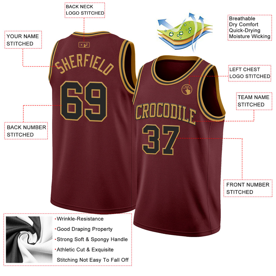 Custom Burgundy Black-Old Gold Authentic Basketball Jersey