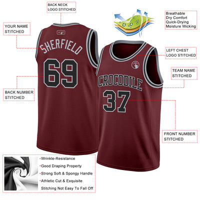 Custom Burgundy Black-Gray Authentic Basketball Jersey
