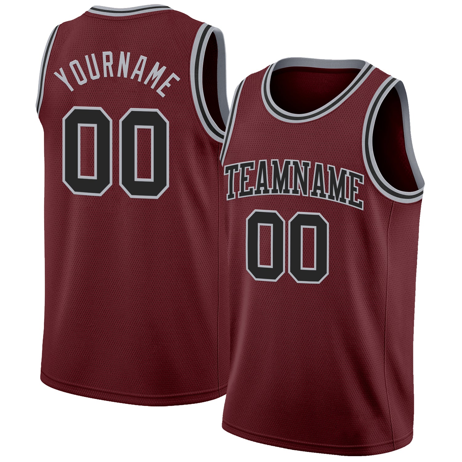 Custom Burgundy Black-Gray Authentic Basketball Jersey