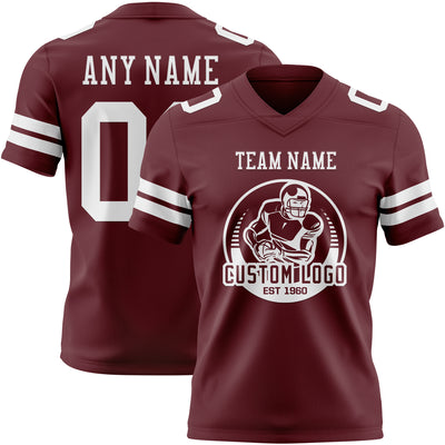 Custom Burgundy White Authentic Football Jersey