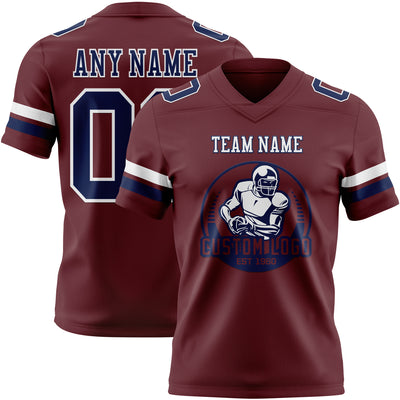 Custom Burgundy Navy-White Authentic Football Jersey