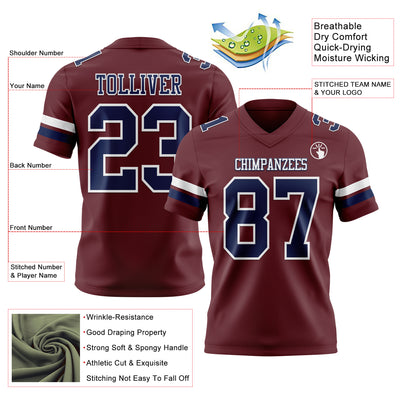 Custom Burgundy Navy-White Authentic Football Jersey