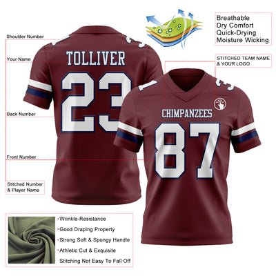 Custom Burgundy White-Navy Authentic Football Jersey
