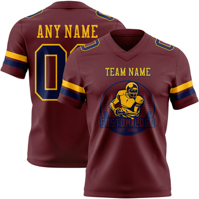 Custom Burgundy Navy-Gold Authentic Football Jersey