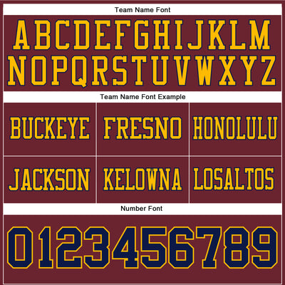 Custom Burgundy Navy-Gold Authentic Football Jersey