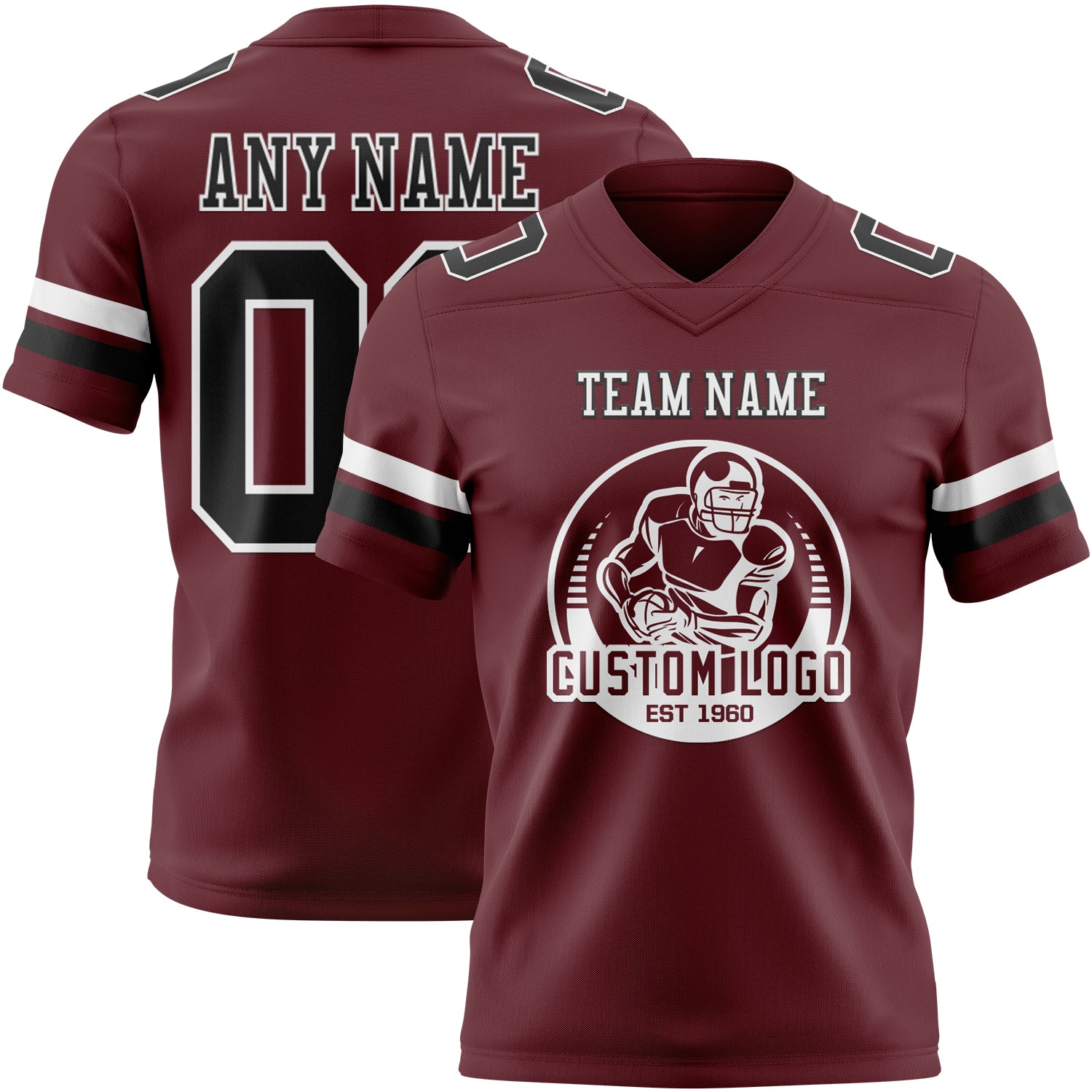 Custom Burgundy Black-White Authentic Football Jersey