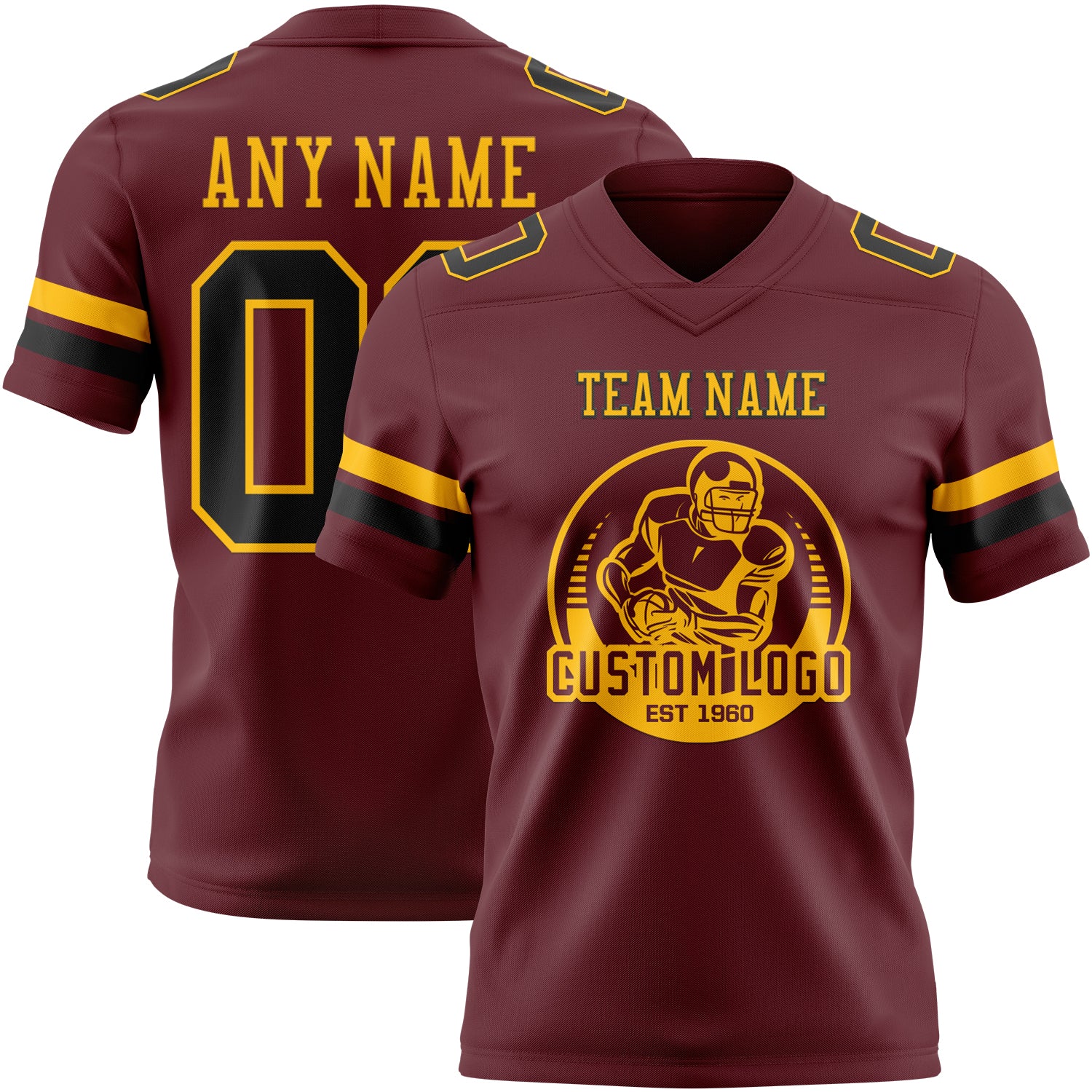 Custom Burgundy Black-Gold Authentic Football Jersey