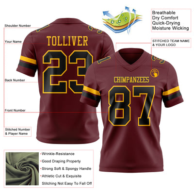 Custom Burgundy Black-Gold Authentic Football Jersey
