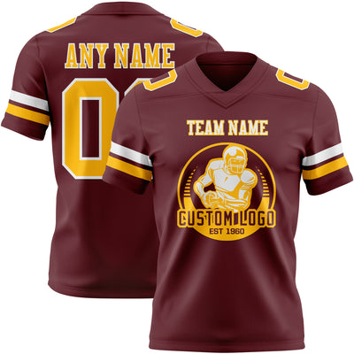 Custom Burgundy Gold-White Authentic Football Jersey