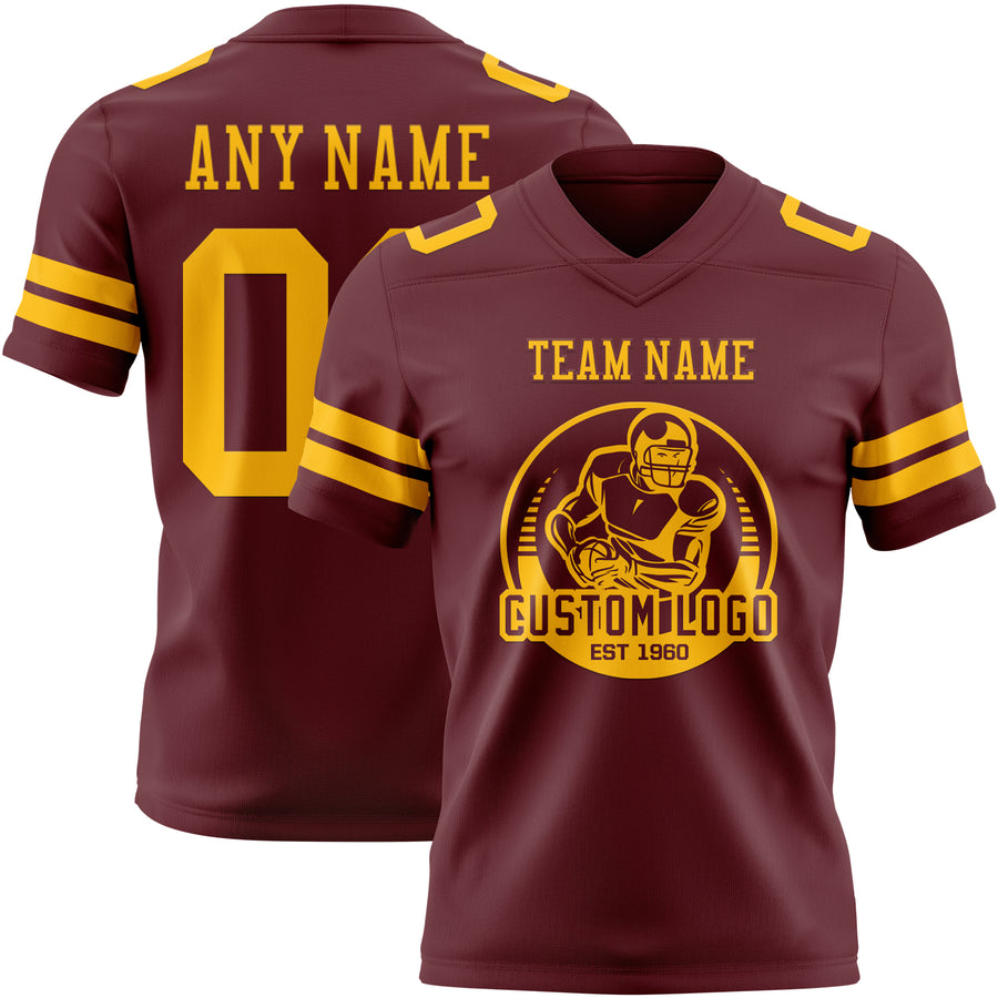 Custom Burgundy Gold Authentic Football Jersey