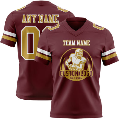 Custom Burgundy Old Gold-White Authentic Football Jersey