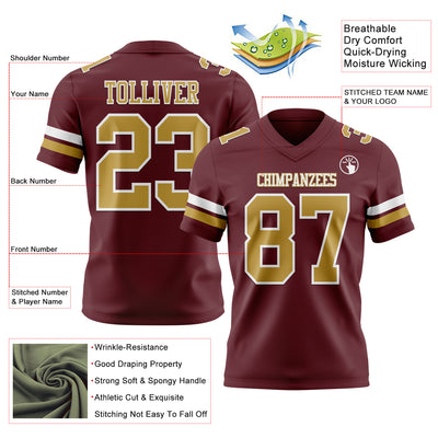 Custom Burgundy Old Gold-White Authentic Football Jersey