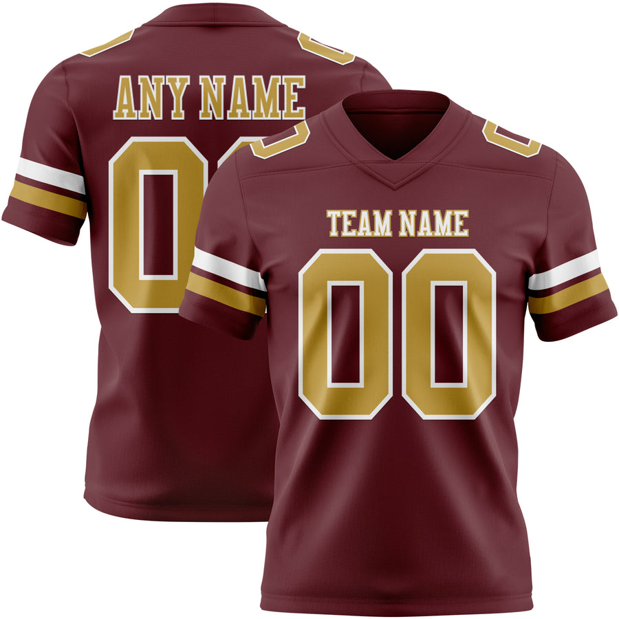 Custom Burgundy Old Gold-White Authentic Football Jersey