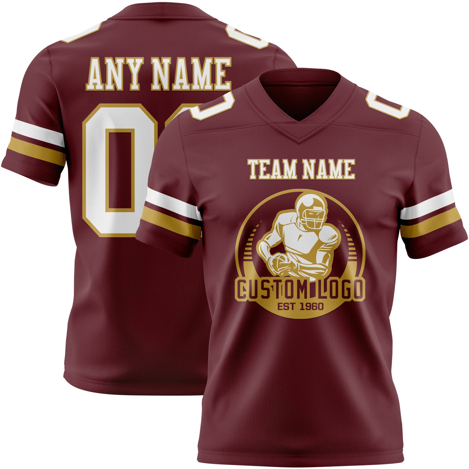 Custom Burgundy White-Old Gold Authentic Football Jersey
