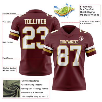 Custom Burgundy White-Old Gold Authentic Football Jersey