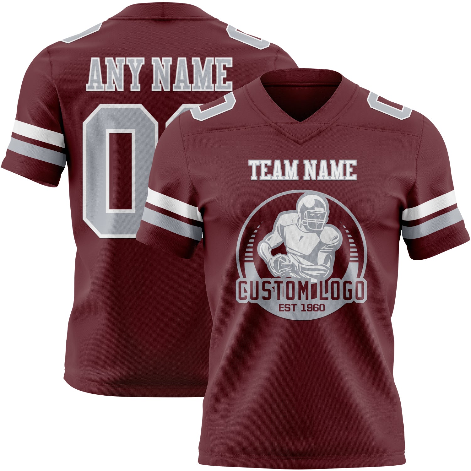 Custom Burgundy Gray-White Authentic Football Jersey