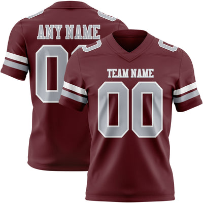 Custom Burgundy Gray-White Authentic Football Jersey