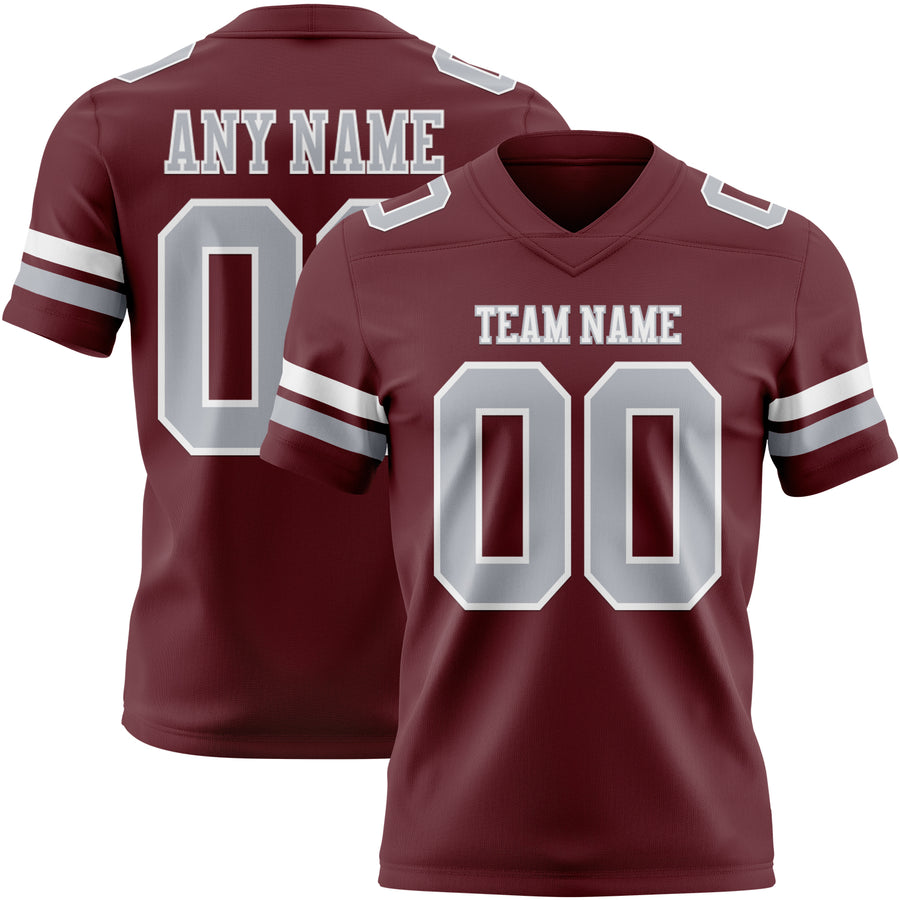 Custom Burgundy Gray-White Authentic Football Jersey