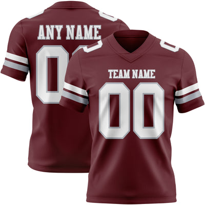 Custom Burgundy White-Gray Authentic Football Jersey