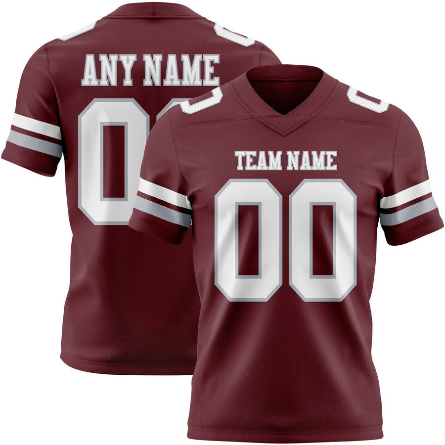 Custom Burgundy White-Gray Authentic Football Jersey