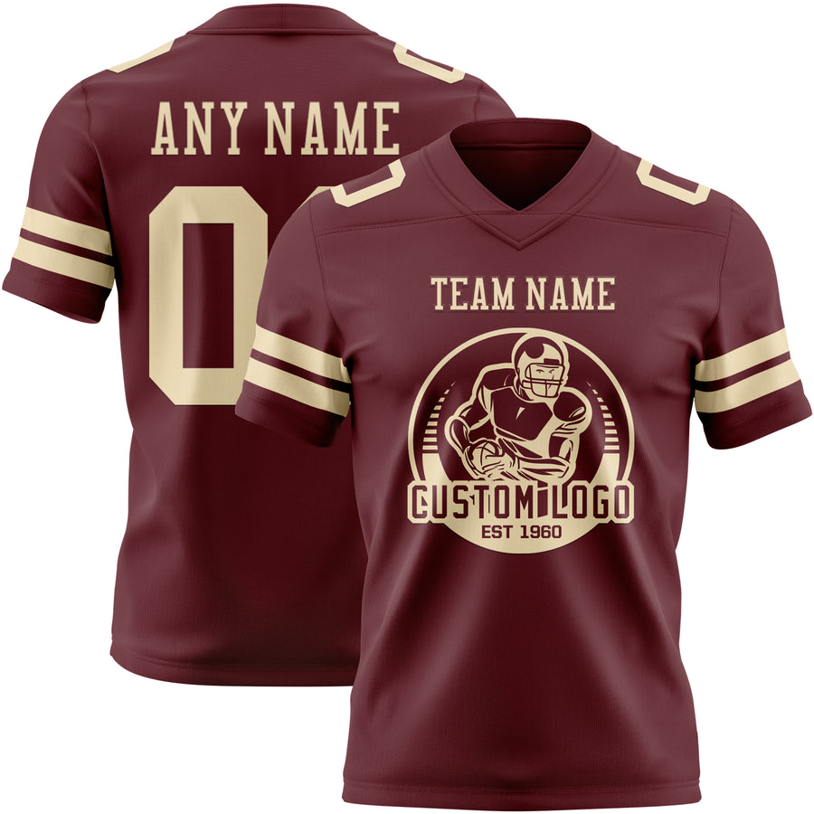 Custom Burgundy Cream Authentic Football Jersey