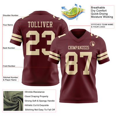 Custom Burgundy Cream Authentic Football Jersey
