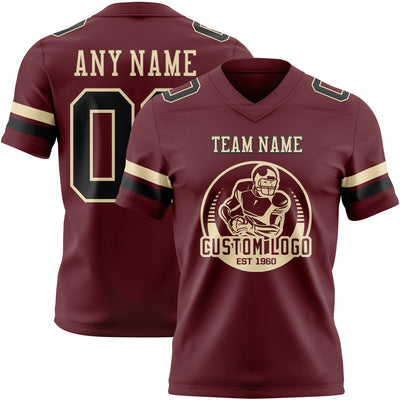 Custom Burgundy Black-Cream Authentic Football Jersey