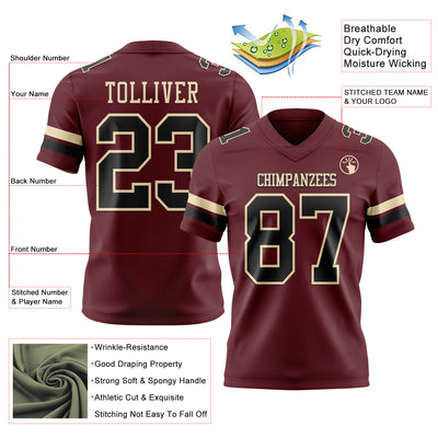 Custom Burgundy Black-Cream Authentic Football Jersey