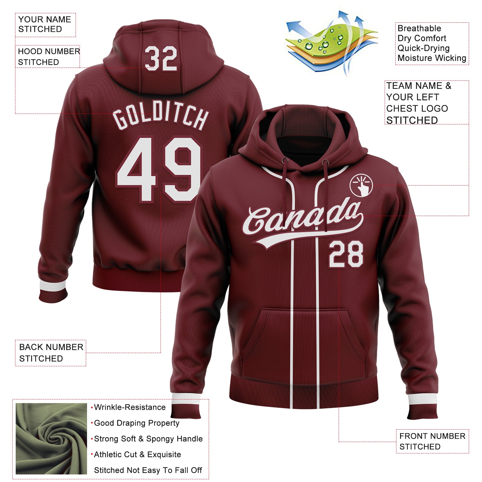 Custom Stitched Burgundy White-Burgundy Baseball Pullover Sweatshirt Hoodie