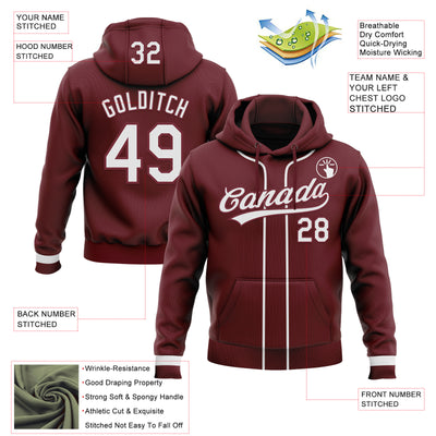 Custom Stitched Burgundy White-Burgundy Baseball Pullover Sweatshirt Hoodie