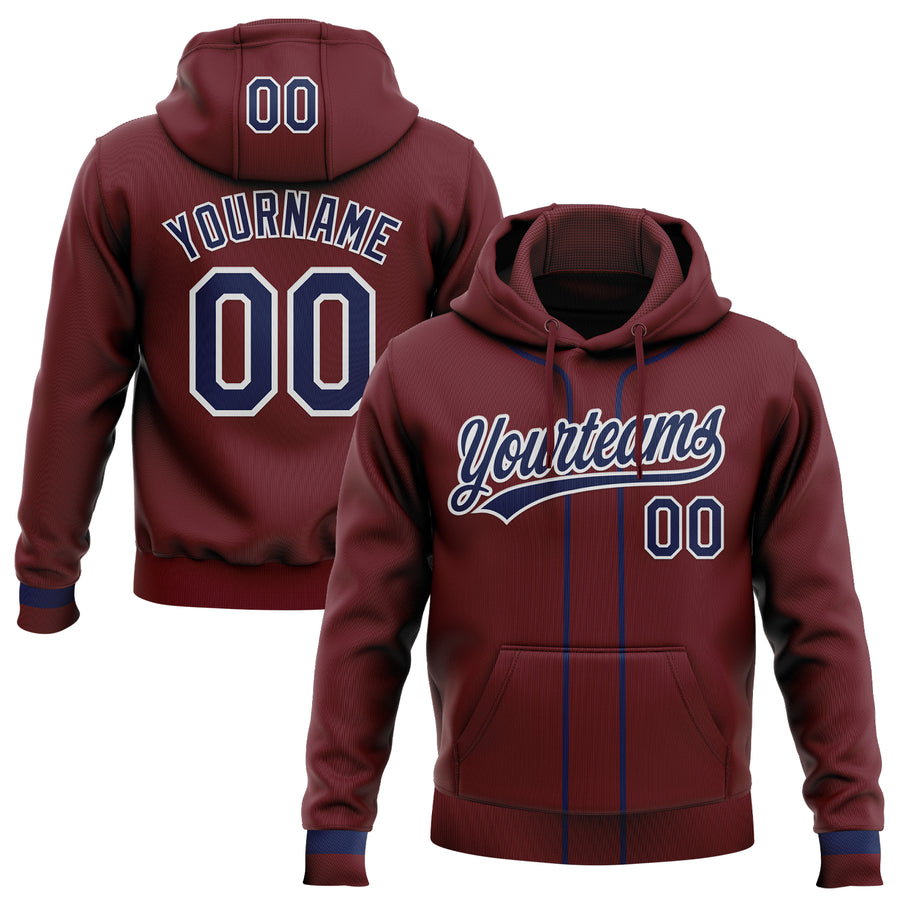 Custom Stitched Burgundy Navy-White Baseball Pullover Sweatshirt Hoodie