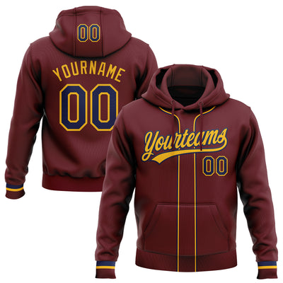 Custom Stitched Burgundy Navy-Gold Baseball Pullover Sweatshirt Hoodie