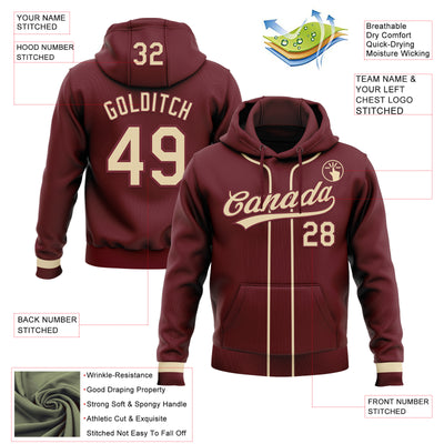 Custom Stitched Burgundy Cream-Burgundy Baseball Pullover Sweatshirt Hoodie