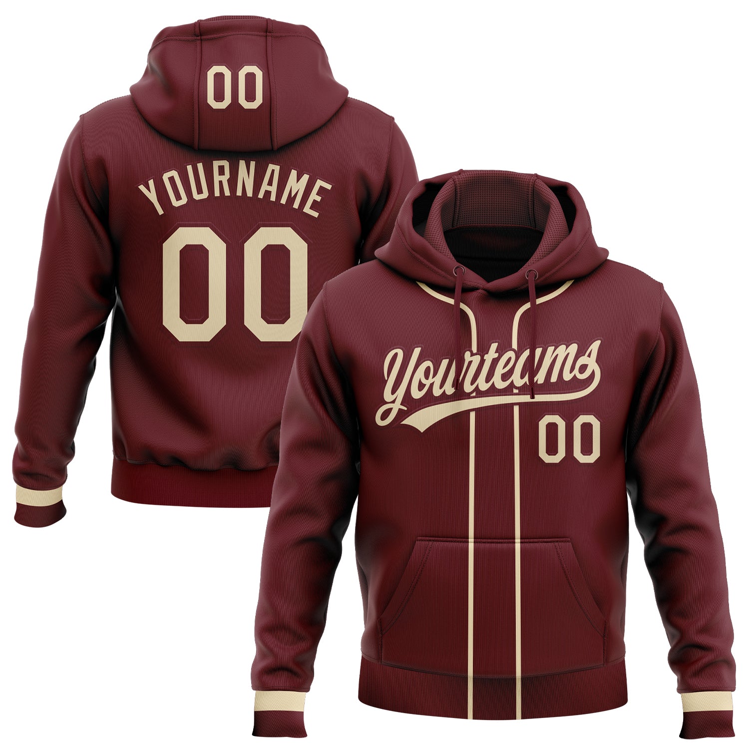 Custom Stitched Burgundy Cream-Burgundy Baseball Pullover Sweatshirt Hoodie