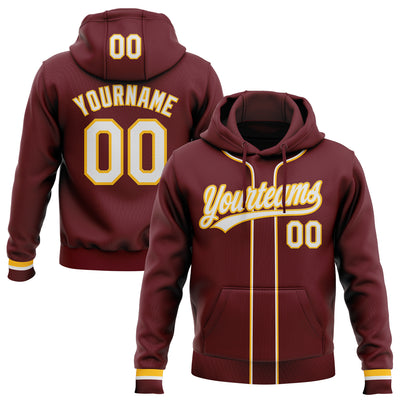Custom Stitched Burgundy White-Gold Baseball Pullover Sweatshirt Hoodie