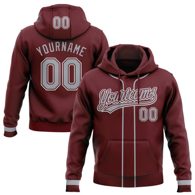 Custom Stitched Burgundy Gray-White Baseball Pullover Sweatshirt Hoodie