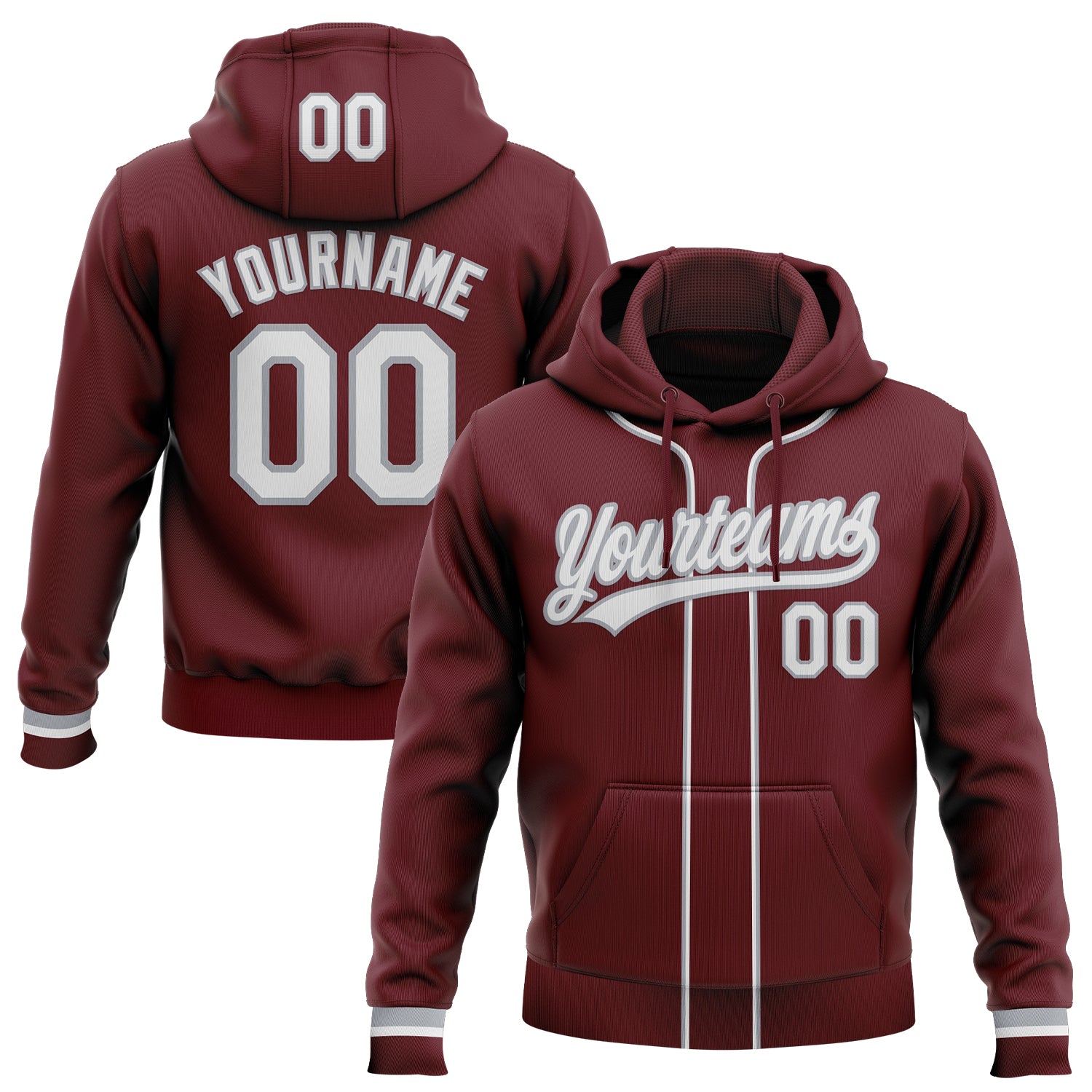 Custom Stitched Burgundy White-Gray Baseball Pullover Sweatshirt Hoodie