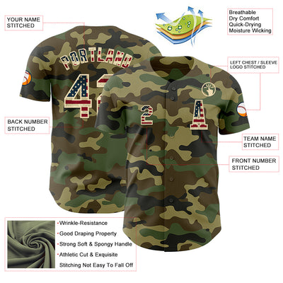 Custom Camo Vintage USA Flag-Cream Authentic Salute To Service Baseball Jersey