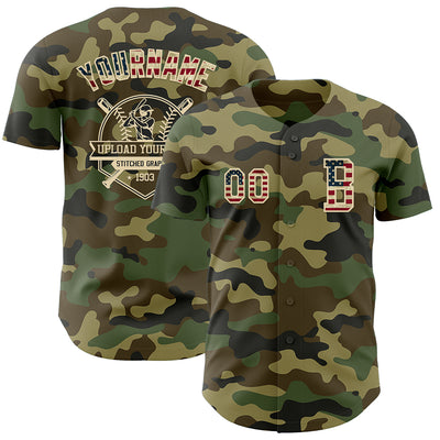 Custom Camo Vintage USA Flag-Cream Authentic Salute To Service Baseball Jersey